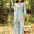 Blue embroidered viscose jacquard straight kurta set