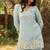 Blue embroidered viscose jacquard straight kurta set