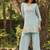 Blue embroidered viscose jacquard straight kurta set