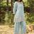 Blue embroidered viscose jacquard straight kurta set