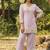 Lavender embroidered viscose jacquard straight kurta set
