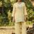 Yellow embroidered viscose jacquard straight kurta set