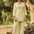 Yellow embroidered viscose jacquard straight kurta set