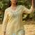 Yellow embroidered viscose jacquard straight kurta set