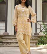 Peach embroidered pure cotton straight kurta set