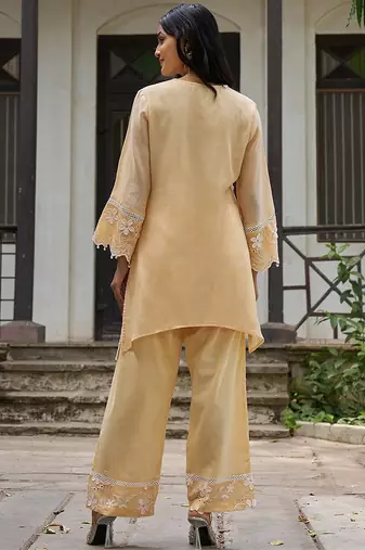 Peach embroidered pure cotton straight kurta set