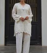 White embroidered pure cotton straight kurta set