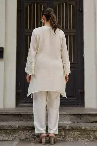 White embroidered pure cotton straight kurta set
