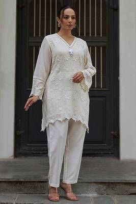 White embroidered pure cotton straight kurta set 3