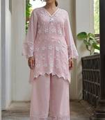 Pink embroidered pure cotton straight kurta set