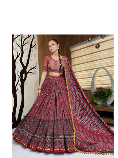 Maroon Color Real Mirror Work Cotton Lahenga Choli Set 1
