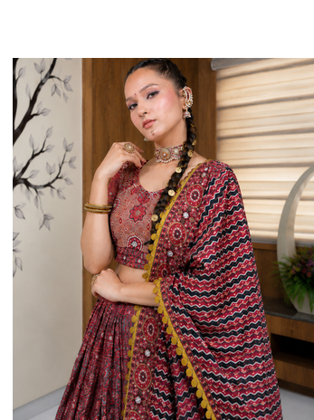 Maroon Color Real Mirror Work Cotton Lahenga Choli Set 2