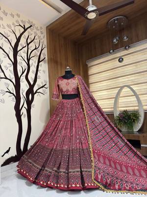 Maroon Color Real Mirror Work Cotton Lahenga Choli Set 4