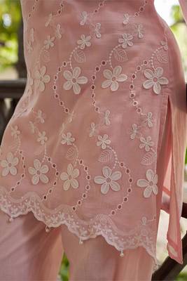 Pink embroidered pure cotton straight kurta set 5