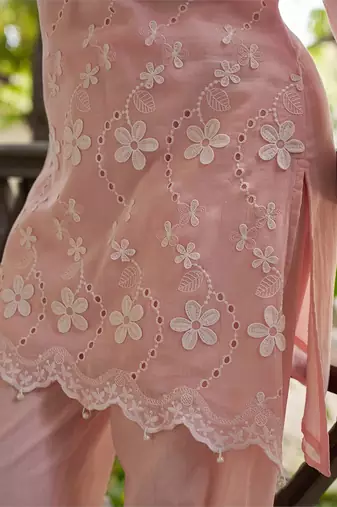 Pink embroidered pure cotton straight kurta set