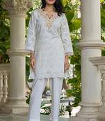 White schiffli embroidered pure cotton straight kurta set