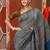 Steel grey cotton saree with zari stripes