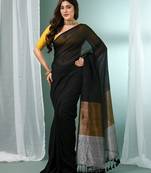 Black cotton saree with zari pallu