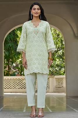 Pista schiffli embroidered pure cotton straight kurta set 1