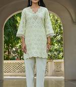 Pista schiffli embroidered pure cotton straight kurta set