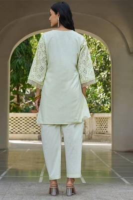 Pista schiffli embroidered pure cotton straight kurta set 2