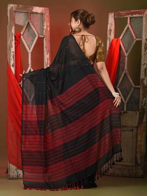 Black  cotton saree with sequine work 2