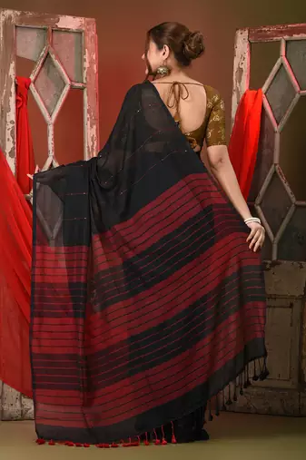 Black  cotton saree with sequine work