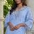 Powder blue schiffli embroidered pure cotton straight kurta set