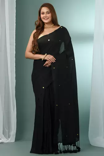 Black pure cotton soft saree with sequined work