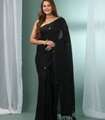 Black pure cotton soft saree with sequined work
