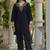 Black schiffli embroidered pure cotton straight kurta set