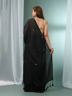 Black pure cotton soft saree with sequined work 3