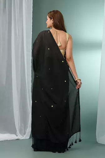 Black pure cotton soft saree with sequined work