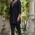 Black schiffli embroidered pure cotton straight kurta set