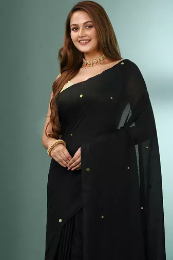 Black pure cotton soft saree with sequined work