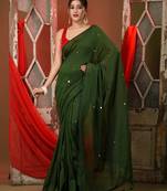 Moss green pure cotton soft saree with sequined work