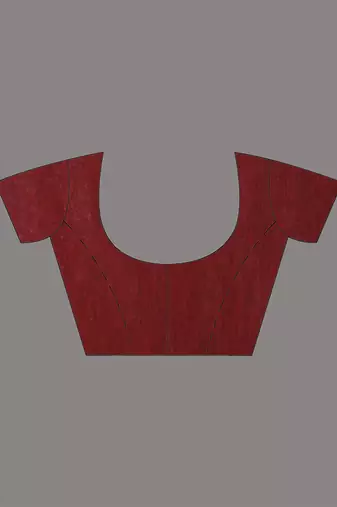 Dark red cotton saree with stripes pattern