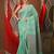 Sea green cotton saree with stripes design