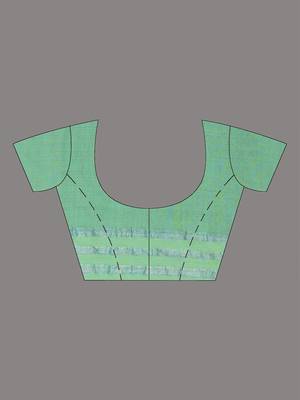Sea green cotton saree with stripes design 4