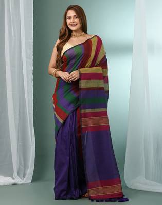 Multicolor cotton saree with stripes design 1