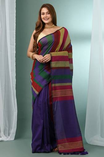 Multicolor cotton saree with stripes design