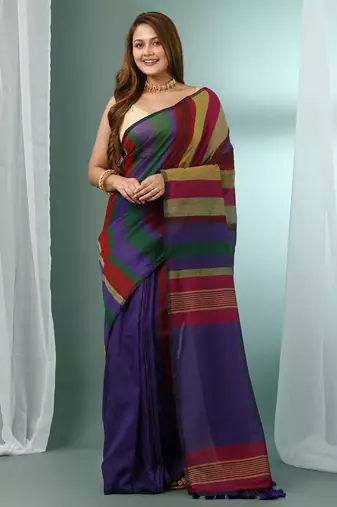Multicolor cotton saree with stripes design
