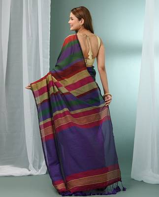 Multicolor cotton saree with stripes design 2