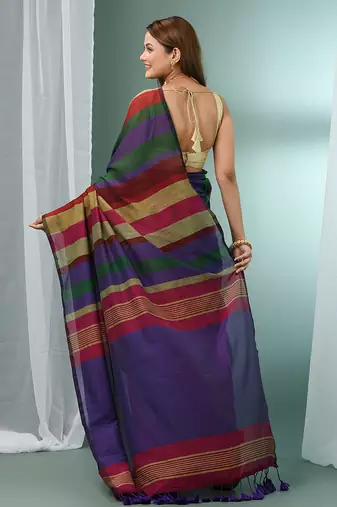 Multicolor cotton saree with stripes design