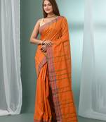 Orange cotton saree with stripes border