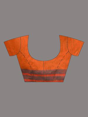 Orange cotton saree with stripes border 4