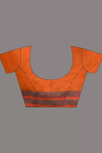 Orange cotton saree with stripes border