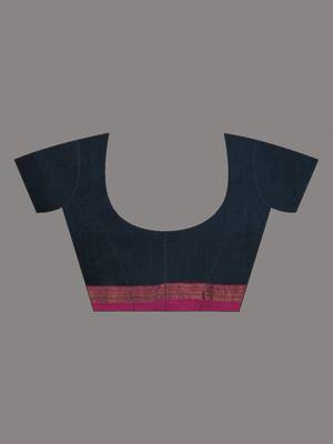 Dark grey soft cotton saree with  zari stripe designs 4