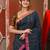 Dark grey soft cotton saree with  zari stripe designs