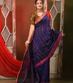 Purple soft cotton saree with  zari stripe designs